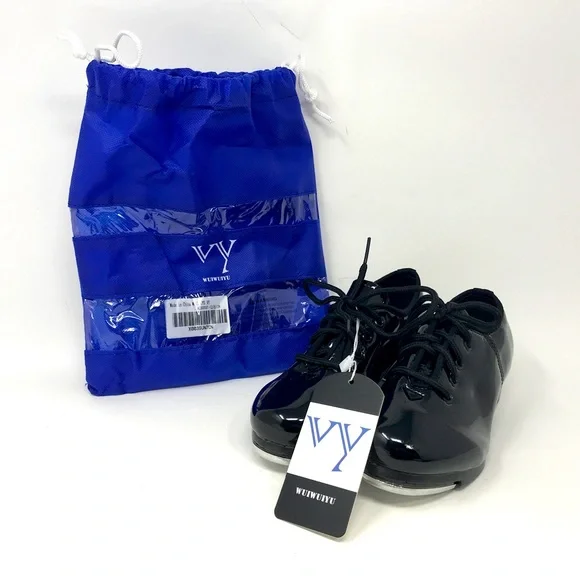 WUIWUIYU Lace Up Tap Dancing Shoes, Unisex Kid's Size 12(B)28 - Black - Picture 1 of 10